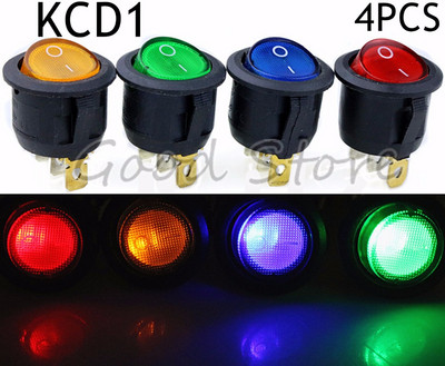 4 τεμάχια 3Pin ON/OFF Αυτοκίνητο 220V/12V Round Rocker Dot Boat LED Διακόπτης εναλλαγής φωτός SPST Διακόπτης φωτός YUAN