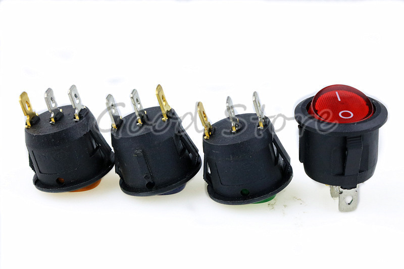 4Pcs 3Pin ON/OFF Auto 220V/12V Okrugli Rocker Dot Boat LED Prekidač svjetla SPST Prekidač svjetla YUAN