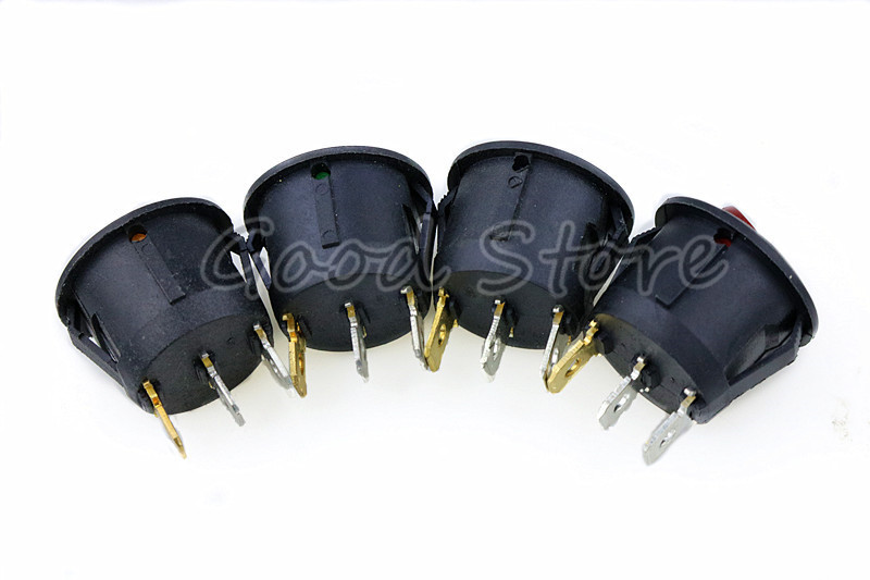 4Pcs 3Pin ON/OFF Auto 220V/12V Okrugli Rocker Dot Boat LED Prekidač svjetla SPST Prekidač svjetla YUAN