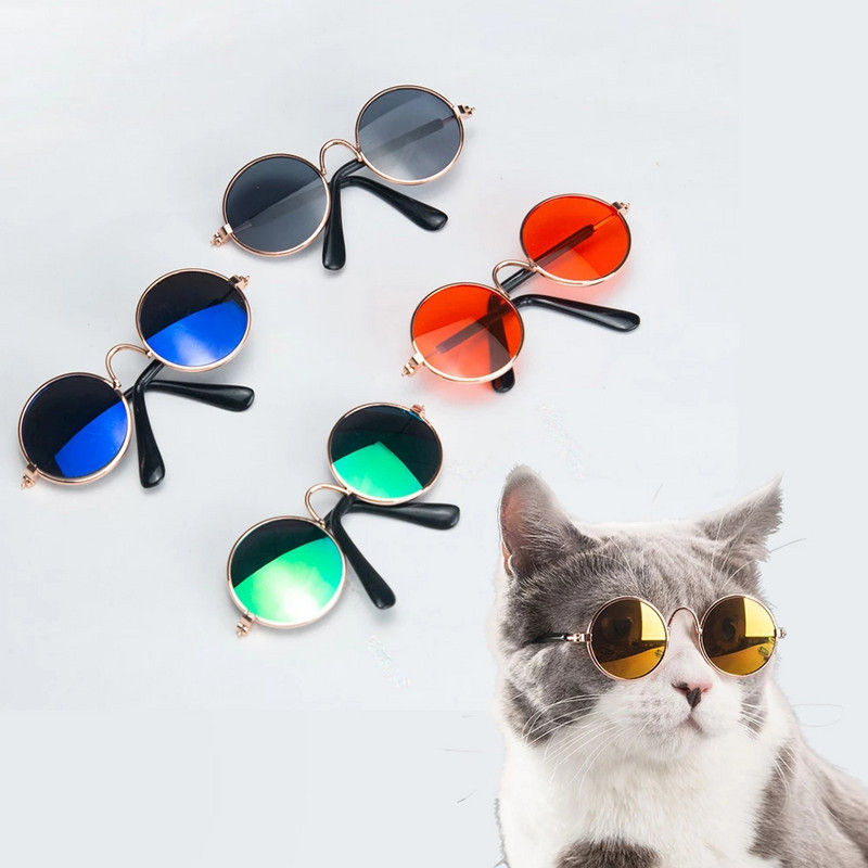 Mijiedarbība Jauki mājdzīvnieku kaķu brilles Suņu brilles Mājdzīvnieku izstrādājumi Kitty Rotaļlieta Suns Saulesbrilles Fotogrāfijas Mājdzīvnieku aksesuāri Apaļi Krāsaini