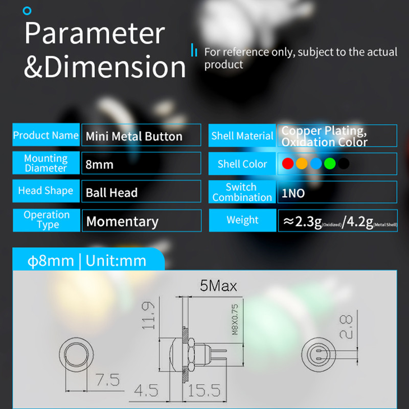 1 kom 8 mm trenutna metalna truba zvono na vratima Prekidač s gumbom Vodootporan Automatski motor PC Power Start Starter