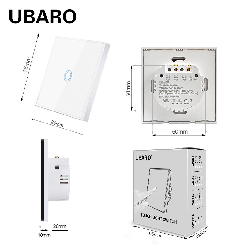 UBARO EU juhtmevaba kaugjuhtimispuldi lüliti must luksuslik kristallklaaspaneel Smart Home seinavalgusti LED indikaatori andur 1/2/3 Gang
