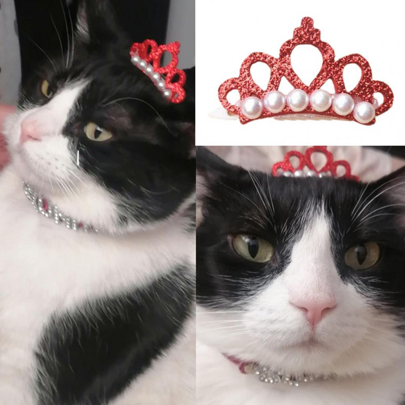 2 vnt. naminių gyvūnėlių plaukų segtukai dirbtinio perlo karūnėlės formos galvos puošmena poliesteris, gražūs naminių šunų plaukų segtukai meškiukui