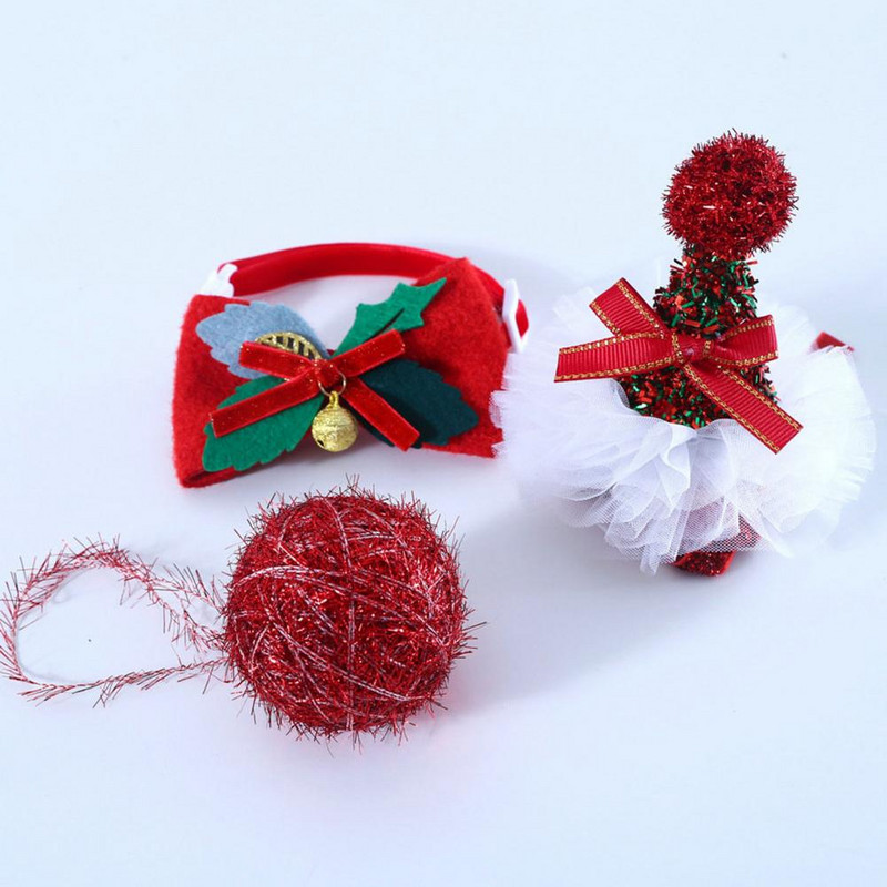 3Pcs/Set šešir mačka modni šljokice ukrasni božićni elementi od platna mačka ovratnik šešir igračka lopta set za dom