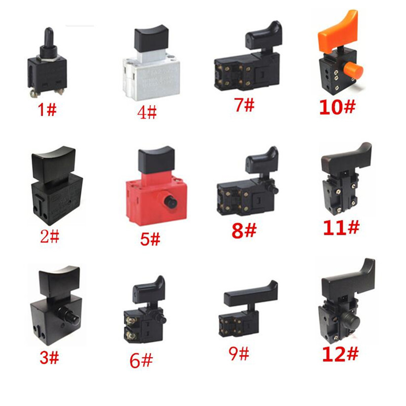 Miniatuurse elektritööriista lüliti kiiruse reguleerimise päästiku nupp nurklihvija elektrilise löökpuurimisseadme tarvikutele