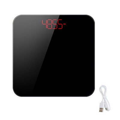 Cântar de baie portabil din sticlă securizată cu greutate corporală Afișaj digital Sală de sport de acasă subțire, reîncărcabilă prin USB, cântar de baie universal 180 kg