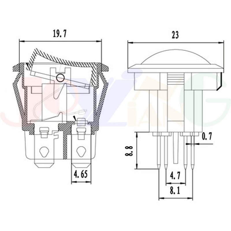 KCD1 20 mm ümmargune klahvlüliti, kandiline alus 4 kontaktiga AC 250 V 6A 125 V 10 A must punane värv SISSE/VÄLJA 4 jala toitelülitid