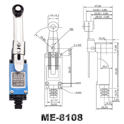 Vodootporni CNC trenutni granični prekidač ME 8108 8111 8122 9101 5A/220V rotirajući valjkasti poluga zatvorena granični prekidač industrijskog stroja