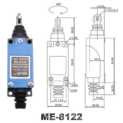 Vodootporni CNC trenutni granični prekidač ME 8108 8111 8122 9101 5A/220V rotirajući valjkasti poluga zatvorena granični prekidač industrijskog stroja
