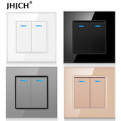 Jhjch kristāla stikla panelis 2 grupas 2 virzienu caurlaides ieslēgšanas/izslēgšanas gaismas slēdzis, kāpņu sienas slēdzis, ieslēdzams ar LED indikatoru 16 A