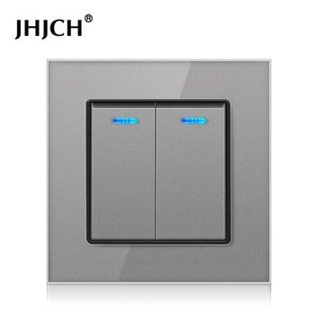 Jhjch Crystal Glass Panel 2 Gang 2 Way Pass Through Вкл./Изкл. Превключвател за осветление Стенен превключвател за стълби Превключван с LED индикатор 16A