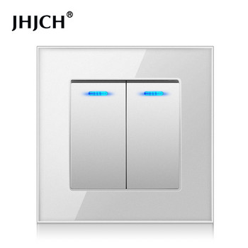 Jhjch Crystal Glass Panel 2 Gang 2 Way Pass Through Вкл./Изкл. Превключвател за осветление Стенен превключвател за стълби Превключван с LED индикатор 16A