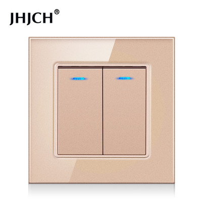 Jhjch kristāla stikla panelis 2 grupas 2 virzienu caurlaides ieslēgšanas/izslēgšanas gaismas slēdzis, kāpņu sienas slēdzis, ieslēdzams ar LED indikatoru 16 A