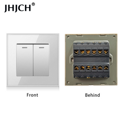 Jhjch kristāla stikla panelis 2 grupas 2 virzienu caurlaides ieslēgšanas/izslēgšanas gaismas slēdzis, kāpņu sienas slēdzis, ieslēdzams ar LED indikatoru 16 A