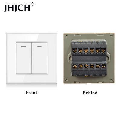Jhjch kristāla stikla panelis 2 grupas 2 virzienu caurlaides ieslēgšanas/izslēgšanas gaismas slēdzis, kāpņu sienas slēdzis, ieslēdzams ar LED indikatoru 16 A