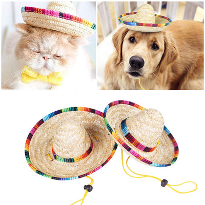 Προμήθειες για σκύλους κατοικίδιων γατών σε μεξικάνικο στυλ Μίνι ψάθινο καπέλο για κουτάβι Καπέλο για ξαπλώστρες Ψάθινα καπέλα για πάρτι παραλίας για μικρές γάτες Σκυλιά Αστεία αξεσουάρ