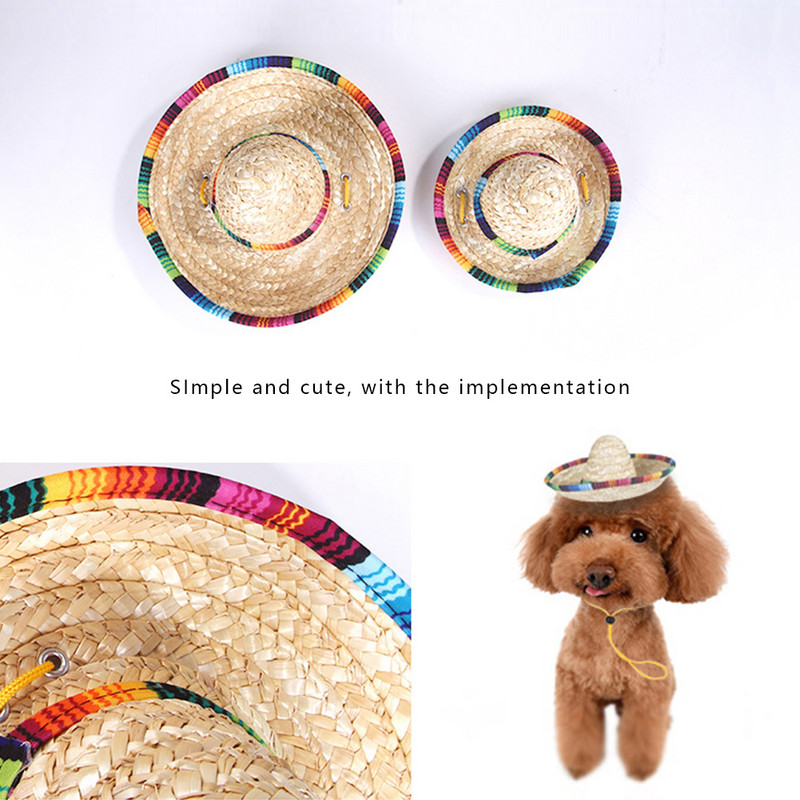 Mehhiko stiilis lemmiklooma kassi koerte tarvikud Mini kutsikate õlgkübar päikesekübar rannapeo õlgkübarad väikestele kassidele koertele naljakad aksessuaarid