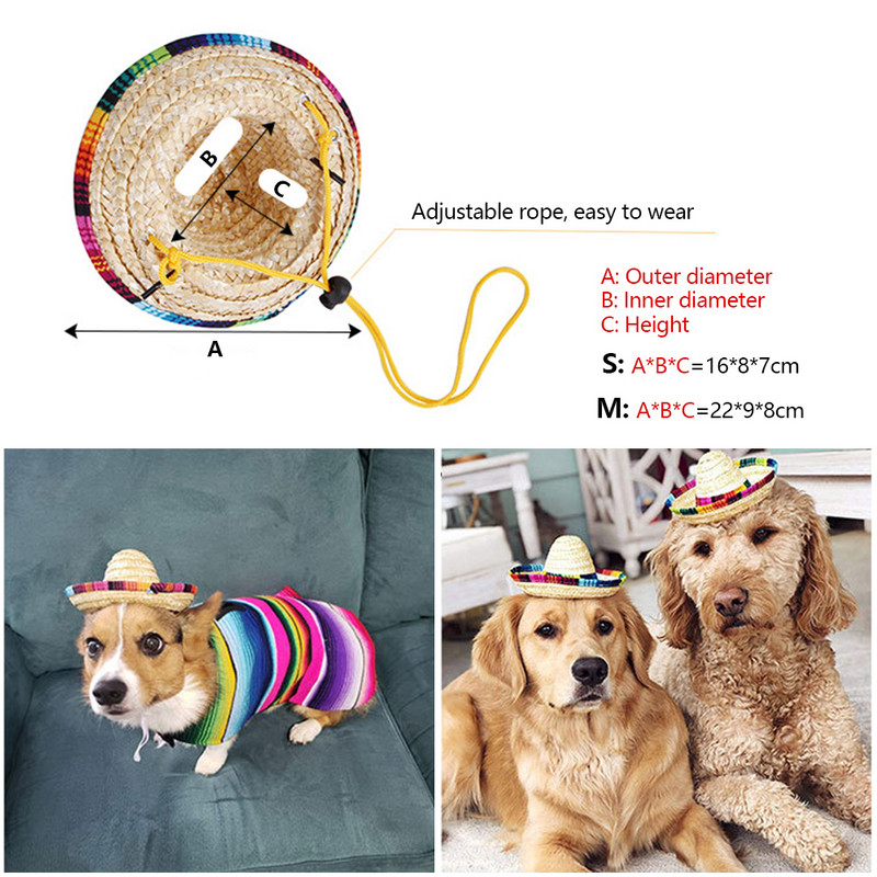 Mehhiko stiilis lemmiklooma kassi koerte tarvikud Mini kutsikate õlgkübar päikesekübar rannapeo õlgkübarad väikestele kassidele koertele naljakad aksessuaarid