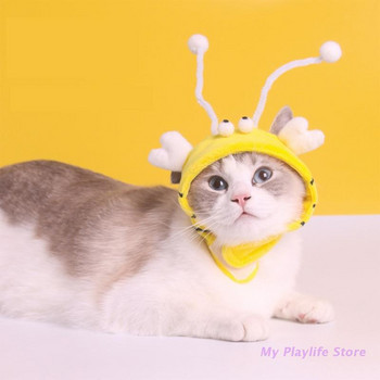 Костюм за домашни любимци Сладко анимационно чудовище Плюшена шапка във формата на пчела Парти рокля за косплей Аксесоари за котки и малки кучета