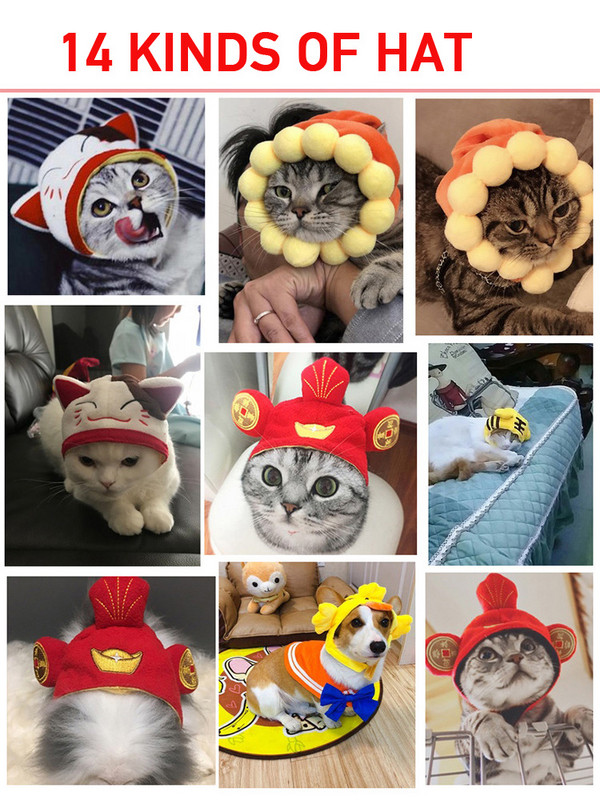 14 veidu jauki mājdzīvnieki cepures foto rekvizīti Dekorācijas ķīniešu stila tīģeris lauva saulespuķu pīle smieklīgi augļi cepures kaķiem aksesuāri