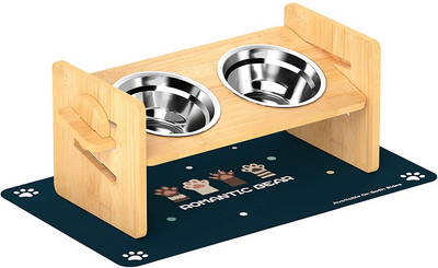 Magasított kutyatálak kis méretű kutyáknak és macskáknak – Állítható bambuszból emelt kutyatál – Rozsdamentes acélból készült kutyatálak kiskutya eledel vizes tálak számára