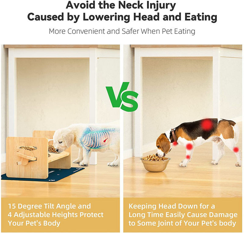 Magasított kutyatálak kis méretű kutyáknak és macskáknak – Állítható bambuszból emelt kutyatál – Rozsdamentes acélból készült kutyatálak kiskutya eledel vizes tálak számára