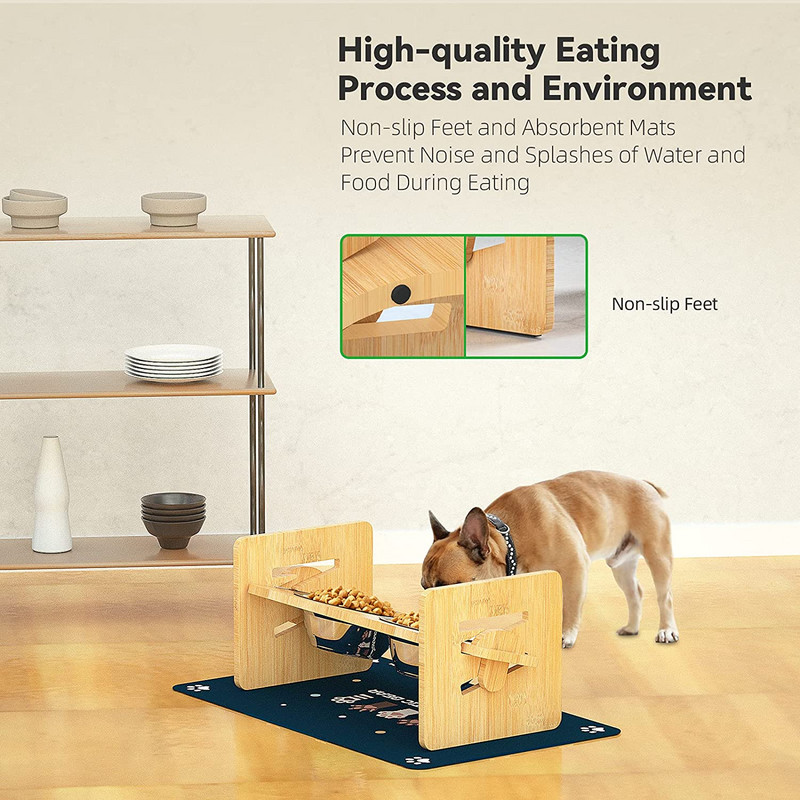 Magasított kutyatálak kis méretű kutyáknak és macskáknak – Állítható bambuszból emelt kutyatál – Rozsdamentes acélból készült kutyatálak kiskutya eledel vizes tálak számára