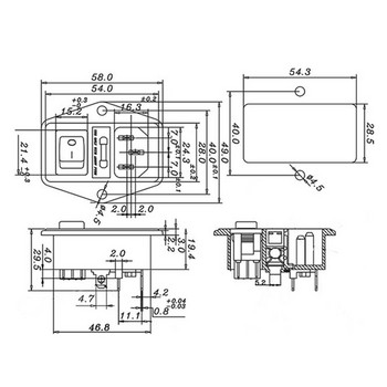 1 комплект 10A 250V щепсел на входния модул Рокерен превключвател Мъжки контакт за захранване 3-пинов превключвател IEC320 C14 + предпазител Нов