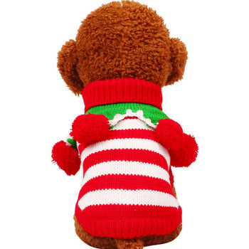 Есенно и зимно модно райе Персонализиран котешки топъл пуловер Коледна топка Облекло за домашни любимци Коледен цветен пуловер