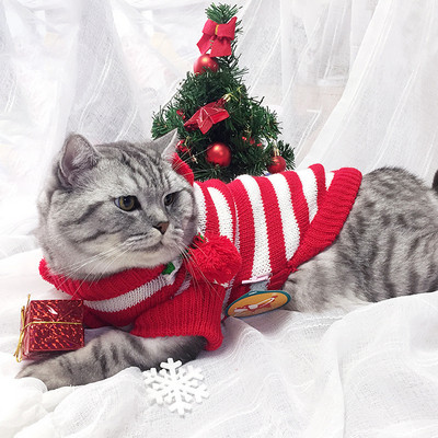 Jesenska i zimska moda na pruge Personalizirani mačji topli džemper Božićna kuglica Odjeća za kućne ljubimce Božićni šareni džemper