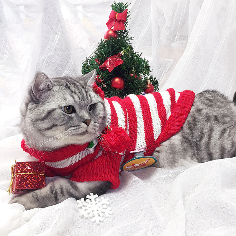 Jesenska i zimska moda na pruge Personalizirani mačji topli džemper Božićna kuglica Odjeća za kućne ljubimce Božićni šareni džemper