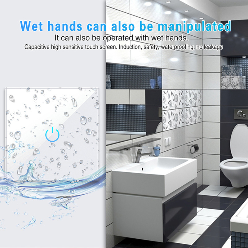 BONDA puutelüliti EU standardne 220 V veekindel kriimustuskindel kristallklaaspaneel, 1-suunaline 1/2/3 seinavalgustuse anduri lüliti