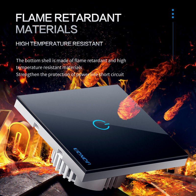 BONDA puutelüliti EU standardne 220 V veekindel kriimustuskindel kristallklaaspaneel, 1-suunaline 1/2/3 seinavalgustuse anduri lüliti