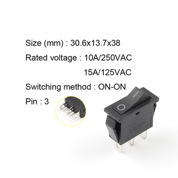 5τμχ KCD3 Rocker Switch ON-OFF 2/3 Pin Ηλεκτρικός εξοπλισμός With Light Power Switch 10A 250V AC 15A 125V AC