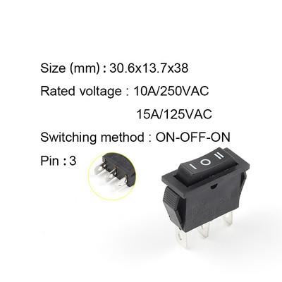 5gab KCD3 svirslēdzis IESLĒGTS-IZSLĒGTS 2/3 kontaktu elektriskā iekārta ar gaismas barošanas slēdzi 10A 250V AC 15A 125V AC