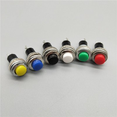6Pcs 10mm DS-316 Samoresetirajući prekidač s gumbom Trenutni 1A/125VAC 2PIN 6 boja