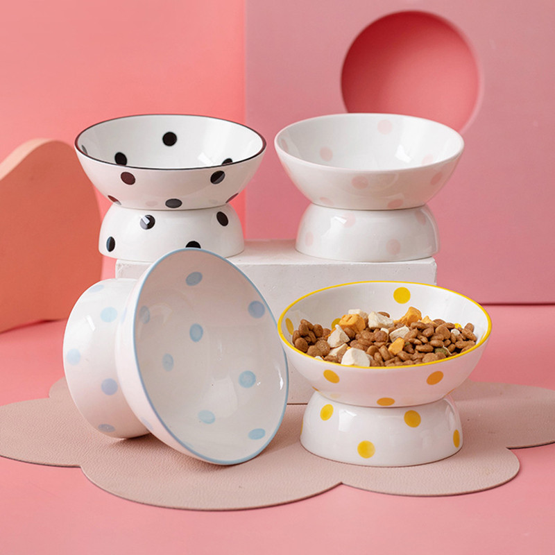 Kaķu keramikas bļoda paaugstināta maza kucēna suņu barība ūdens barotava mājdzīvnieku dzeršana ēšana barošanas piederumi viegli tīrāmi mugurkaula aizsardzība