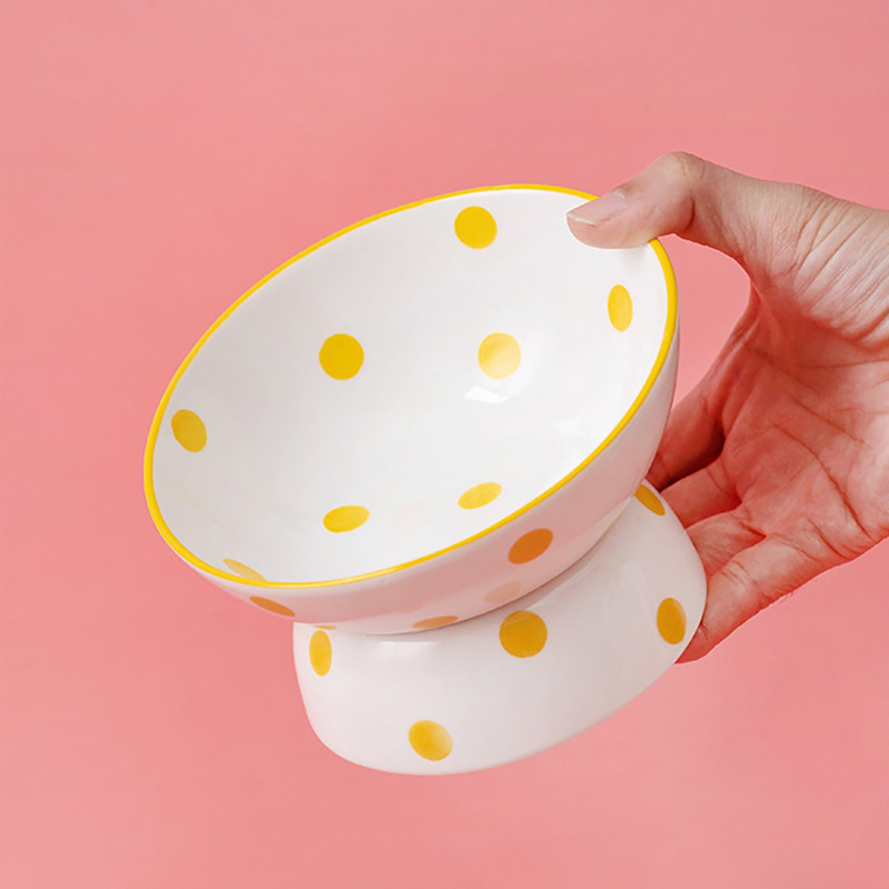 Kaķu keramikas bļoda paaugstināta maza kucēna suņu barība ūdens barotava mājdzīvnieku dzeršana ēšana barošanas piederumi viegli tīrāmi mugurkaula aizsardzība