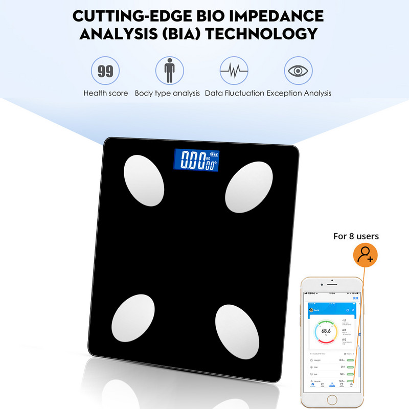 Bluetooth Body Digitalna vaga Kupaonska elektronska vaga Pametna BMI vaga za tjelesnu težinu Analizator sastava tjelesne masti Sinkronizacija Telefonska aplikacija