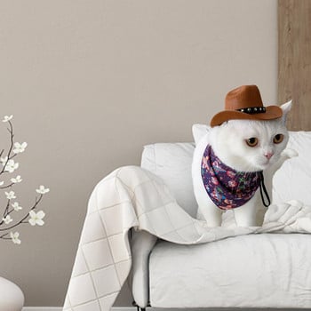 Нетъкан текстил Стилна каубойска шапка за домашни любимци Звезда Меки удобни регулируеми презрамки Капачки Подпори за снимки за котки Кучета Dropshipping
