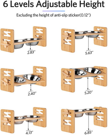 Бамбукови повдигнати купи за кучета със стойка Регулируемо повдигнато кученце Котешка храна Държач за купи за вода Хранилка за зайци за малки и средни домашни кучета