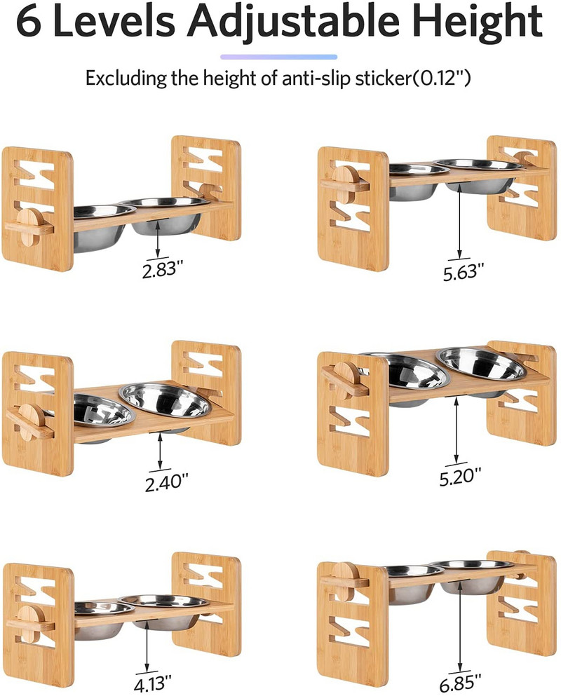 Povišene zdjele za pse od bambusa sa stalkom, podesivo podignuto štene, mačja hrana, držač zdjelica za vodu, hranilica za zečeve za male srednje kućne ljubimce