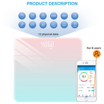 Bluetooth телесна везна BMI Везни за баня Интелигентни електронни везни LCD цифрова везна за тегло Баланс Анализатор на състава на тялото