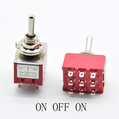 1 PC ΝΕΟ Κόκκινο 9 ακίδες ON-OFF-ON/ON ON 3/2 Θέση Mini Toggle Switch AC 5A/125V 2A/250V With Solder Terminal αδιάβροχο