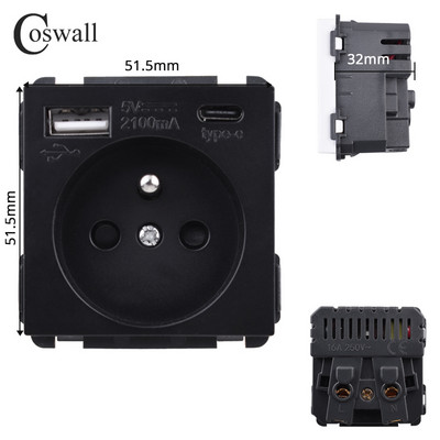COSWALL Black Matt PC Panel Zigbee 3.0 Tuya Prekidač za uključivanje/isključivanje i prekidač za scenu s normalnom EU utičnicom USB punjač TV RJ45 moduli DIY