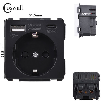 COSWALL Black Matt PC Panel Zigbee 3.0 Tuya Prekidač za uključivanje/isključivanje i prekidač za scenu s normalnom EU utičnicom USB punjač TV RJ45 moduli DIY