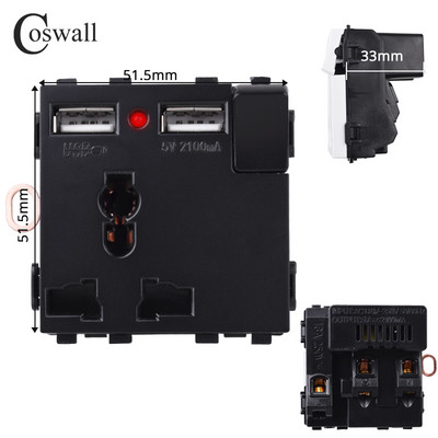 COSWALL Black Matt PC Panel Zigbee 3.0 Tuya Prekidač za uključivanje/isključivanje i prekidač za scenu s normalnom EU utičnicom USB punjač TV RJ45 moduli DIY