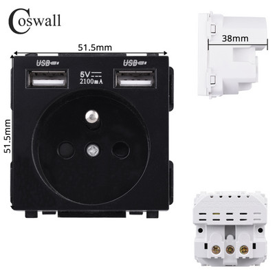 COSWALL Black Matt PC Panel Zigbee 3.0 Tuya Prekidač za uključivanje/isključivanje i prekidač za scenu s normalnom EU utičnicom USB punjač TV RJ45 moduli DIY