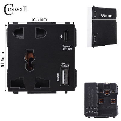 COSWALL Black Matt PC Panel Zigbee 3.0 Tuya Prekidač za uključivanje/isključivanje i prekidač za scenu s normalnom EU utičnicom USB punjač TV RJ45 moduli DIY