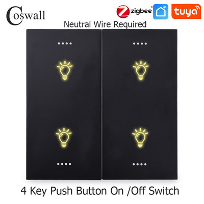 COSWALL Black Matt PC Panel Zigbee 3.0 Tuya Prekidač za uključivanje/isključivanje i prekidač za scenu s normalnom EU utičnicom USB punjač TV RJ45 moduli DIY